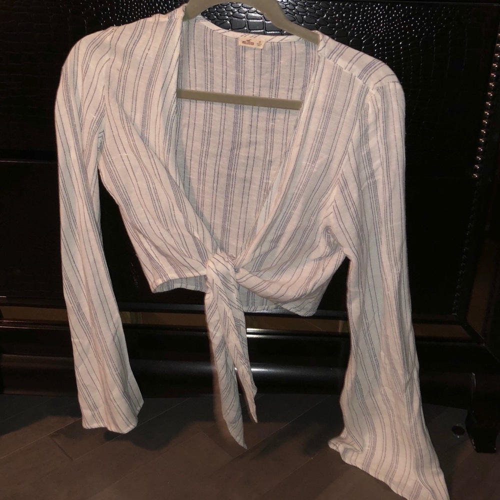 Hollister striped tie up bell sleeve top